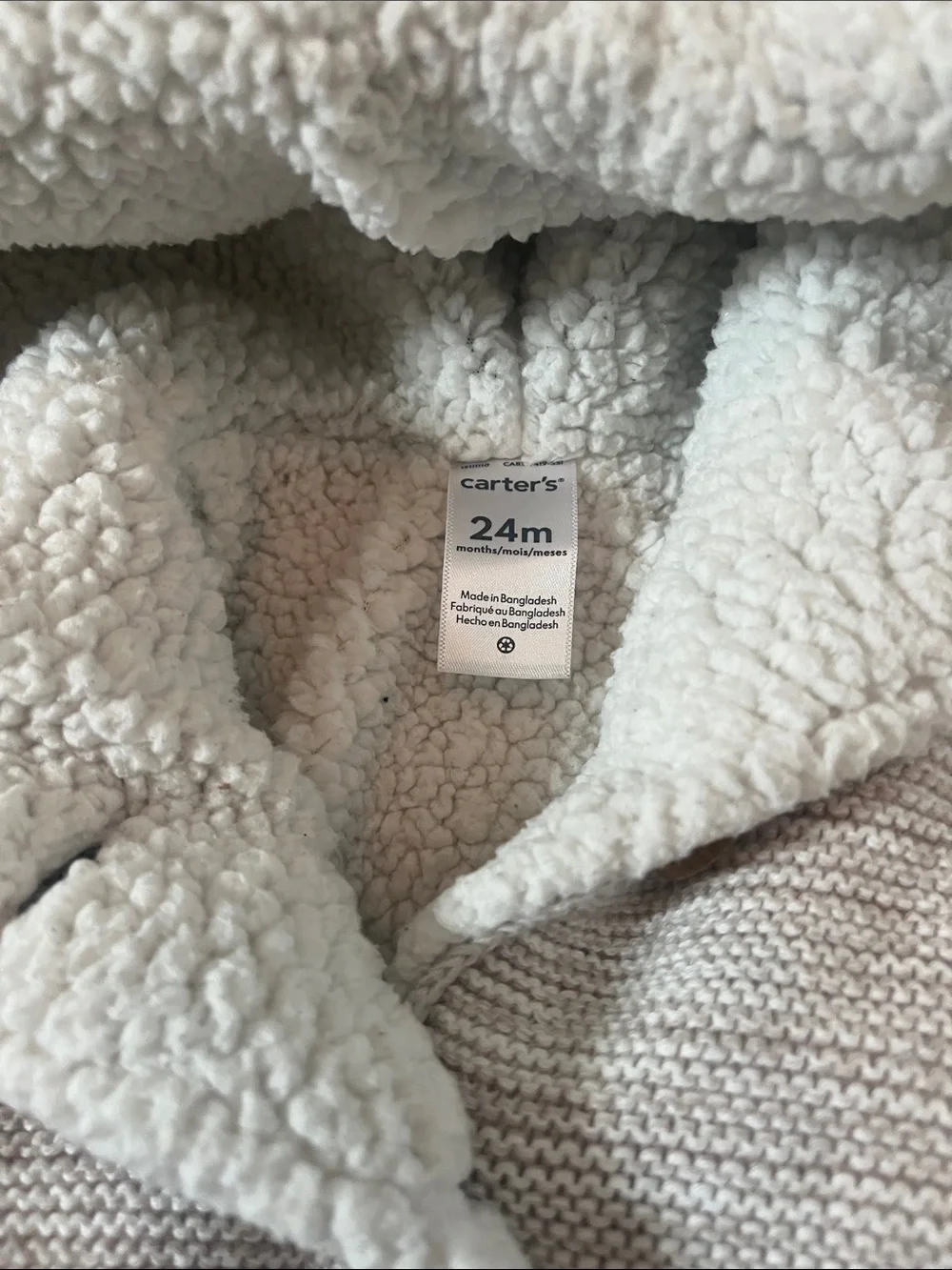 Carter’s Baby’s Sherpa- Lined Hooded Cardigan with Bear Ears (Sz 24m) Oatmeal
